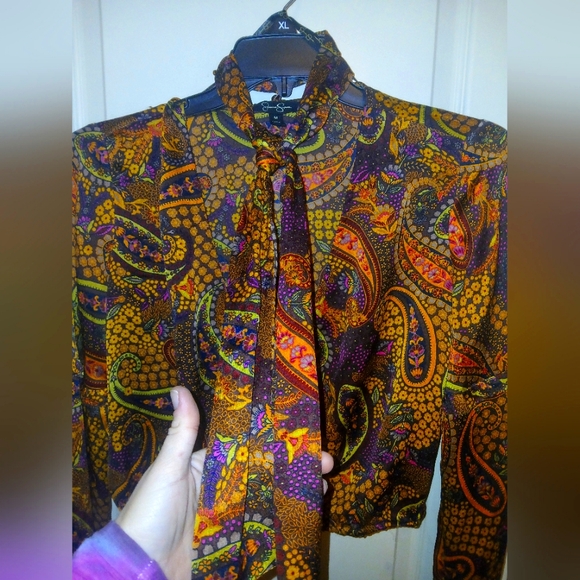 Jessica Simpsons multi colored paisley  crop top with neck tye - Picture 3 of 5